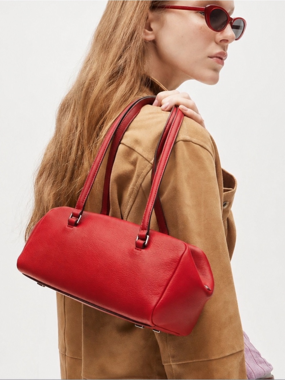 Red Leather Shoulder Bag - Classic Women's Tote